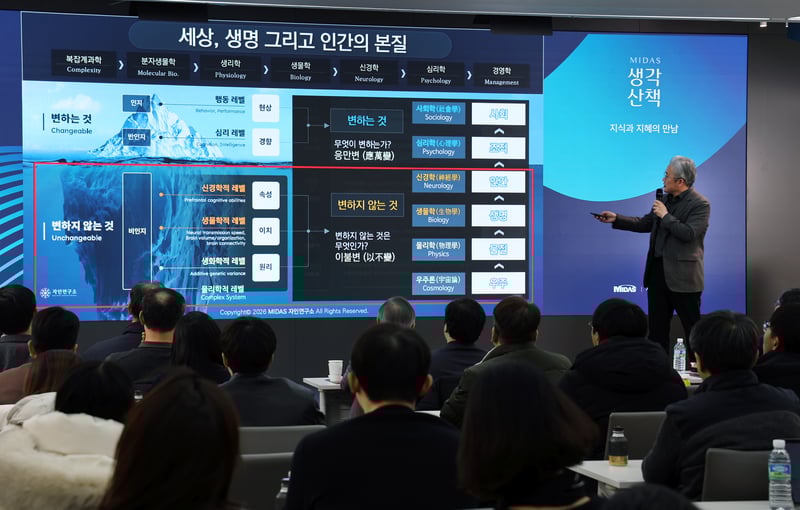 최원호 대표가 '자연주의 인본사상'에 대해 설명하고 있다.